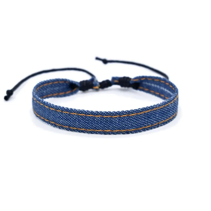 Handmade denim fabric bracelet in multiple colour options for unisex wear