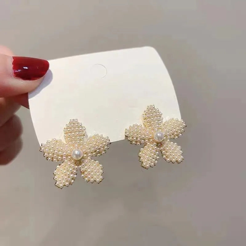 Korean style pineapple starfish pearl drop earrings with electroplated alloy and artificial gemstones