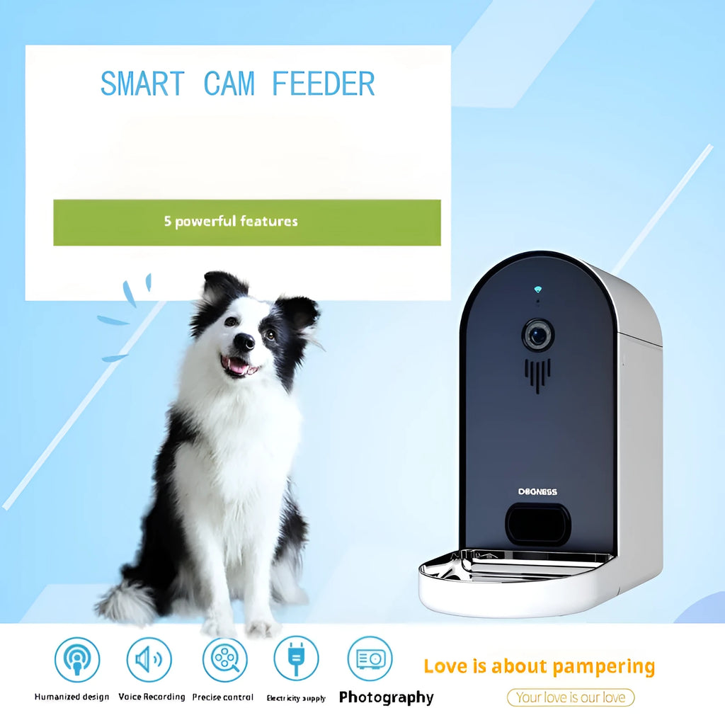Smart pet feeder with automatic feeding and remote monitoring in various colour options