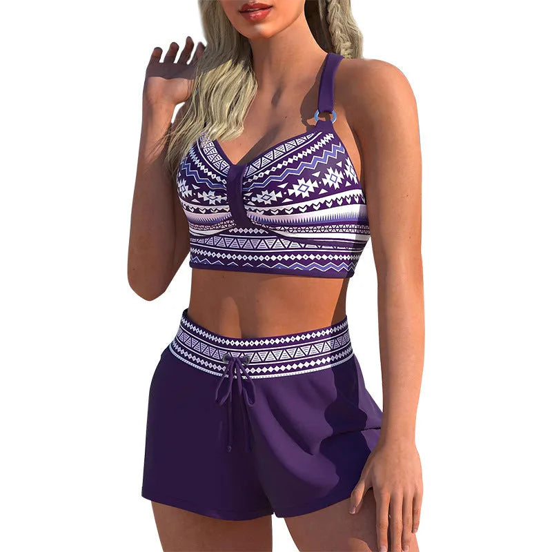 Women's two-piece polyester swimsuit bikini in printed designs available in S, M, L, XL sizes