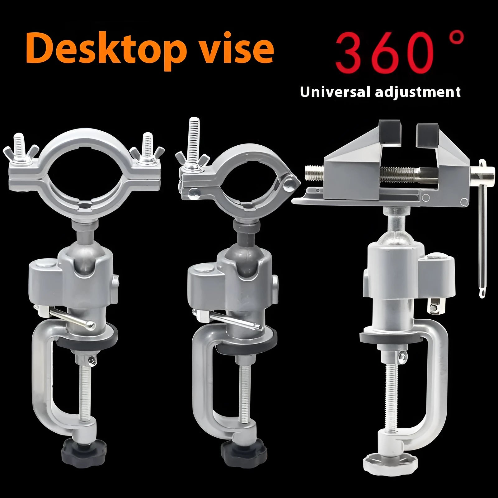 360 rotating clamp-on bench vise with tungsten steel construction mounted on workbench edge
