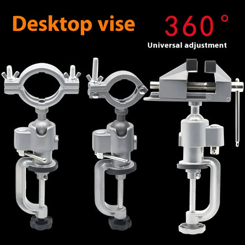 360 rotating clamp-on bench vise with tungsten steel construction mounted on workbench edge
