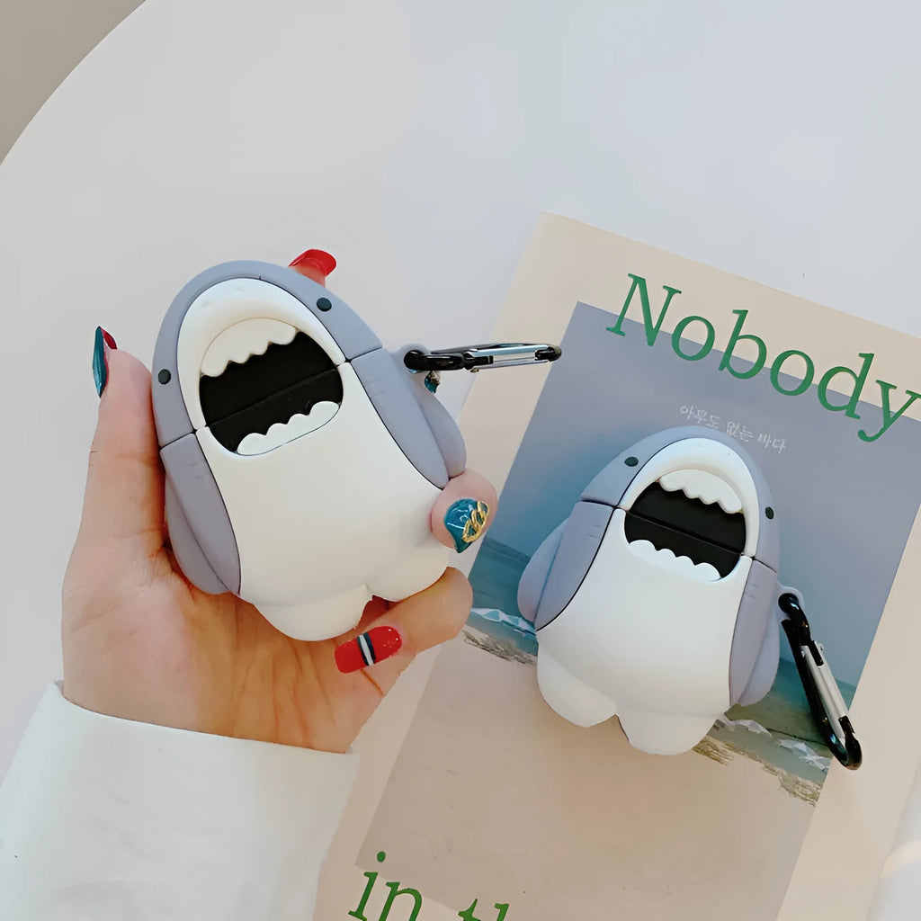 Shark-shaped silicone protective case for Apple AirPods 1 and AirPods 2 wireless earbuds