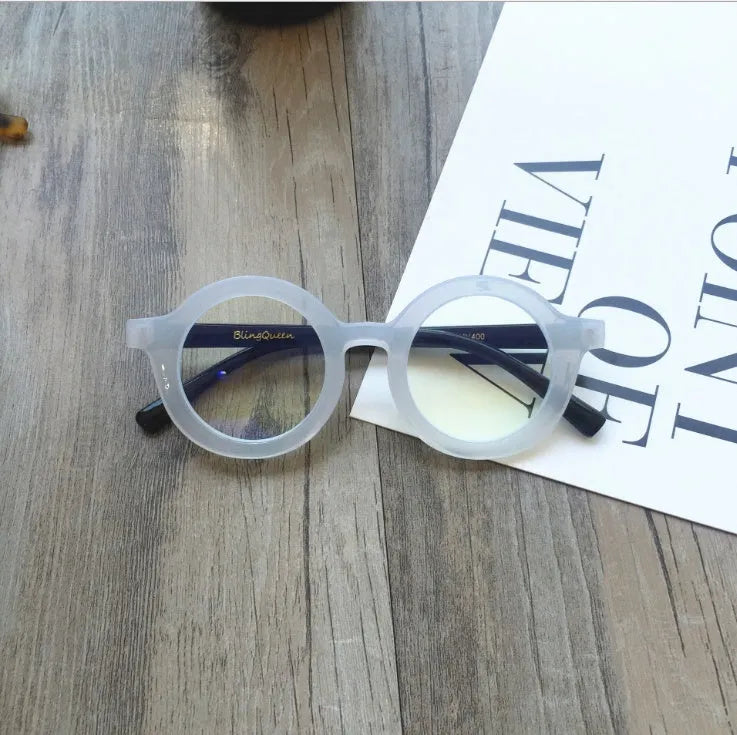 Retro round plastic frame glasses with anti-blue light lenses in six colour options
