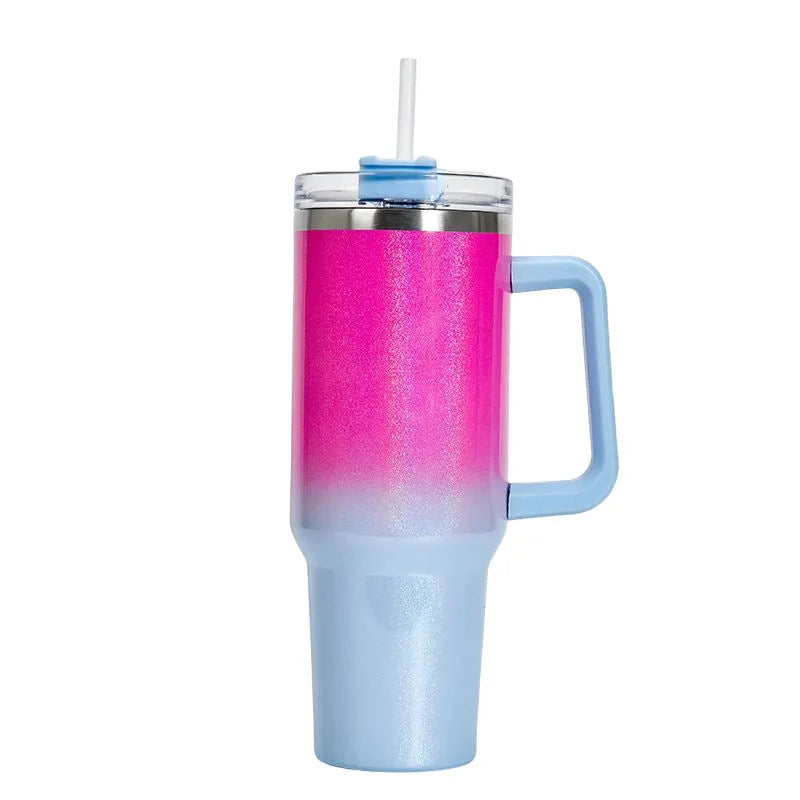 Large stainless steel vacuum insulation cup in rainbow gradient colour with 27.5cm height