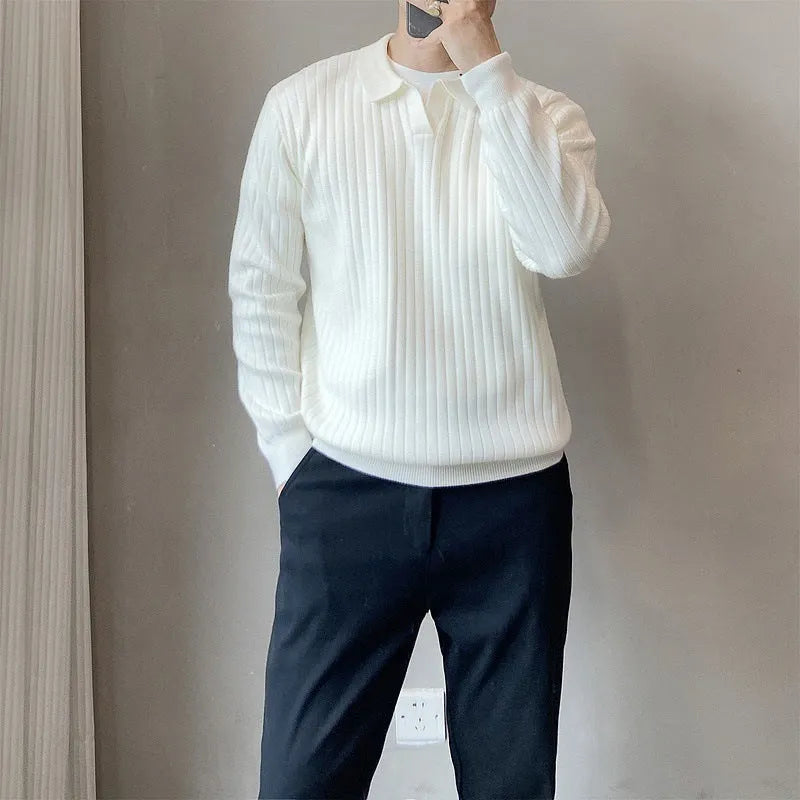 Boys modal rabbit fur knitted pullover sweater with striped lapel and long sleeves