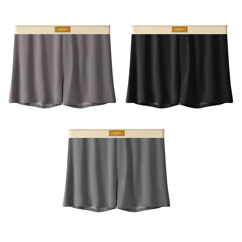 Men's ice silk boxer shorts in solid colours showing loose fit and mid waist design