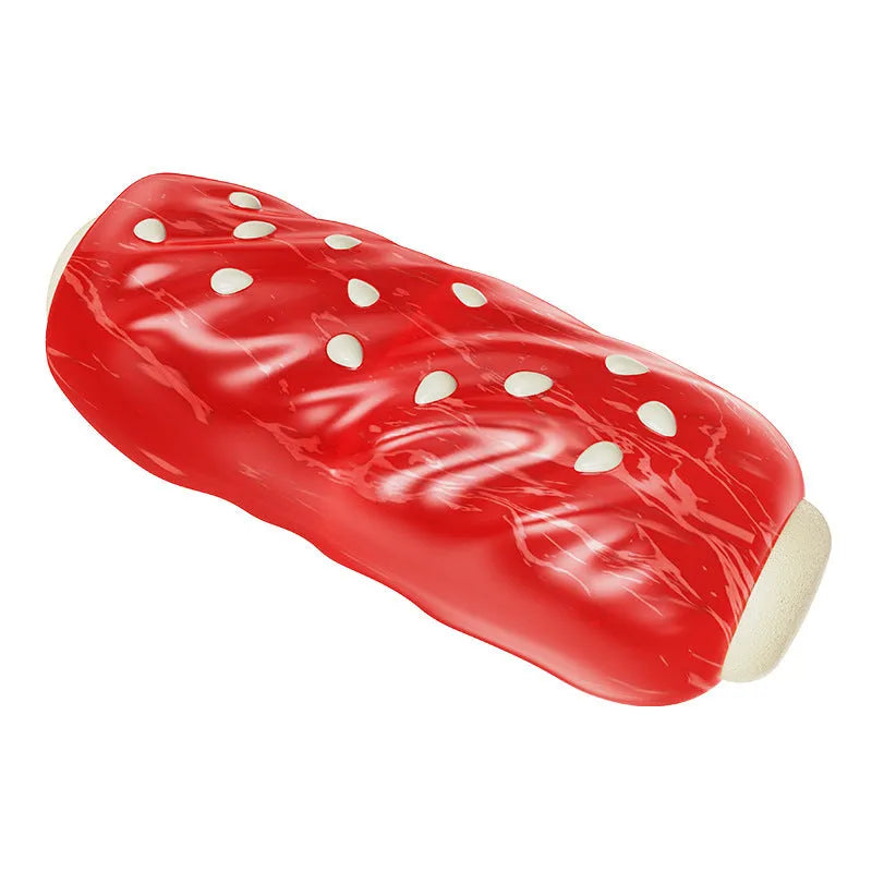 Primary colour plastic molar rod dog chew toy for dental health and interactive play.