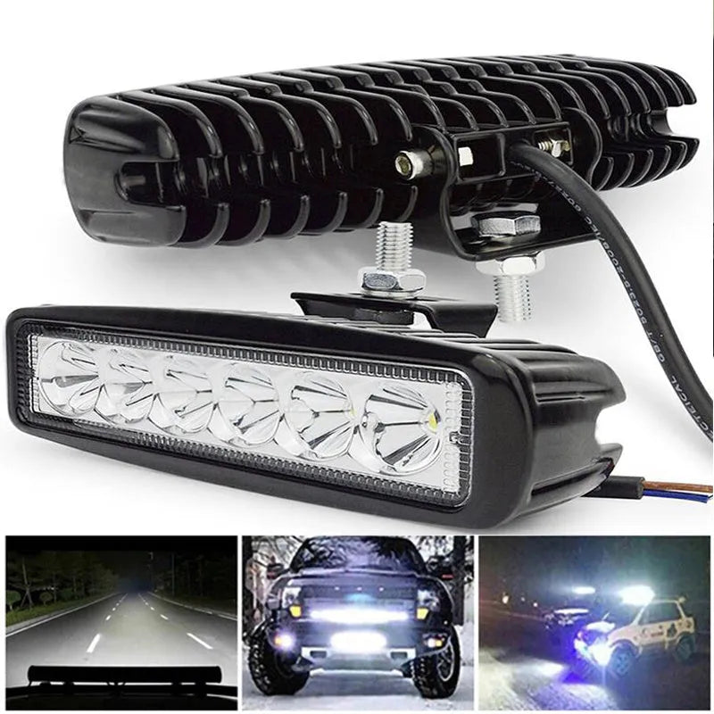 Black die-cast aluminium car LED auxiliary driving light with 6 LEDs and bracket mounting