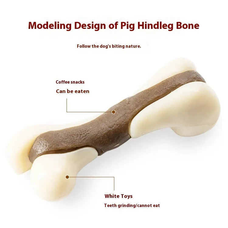Cowhide and nylon bone grinding rod dog chew toy in two size options