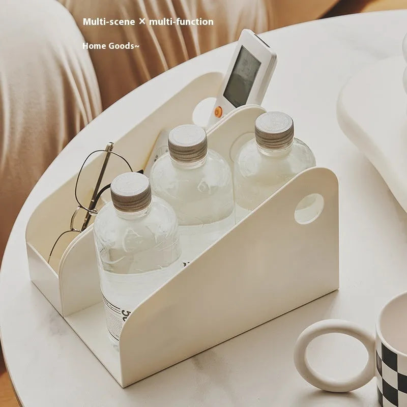 Desktop stationery storage box with two-tier grid design in milk coffee or ivory white colour
