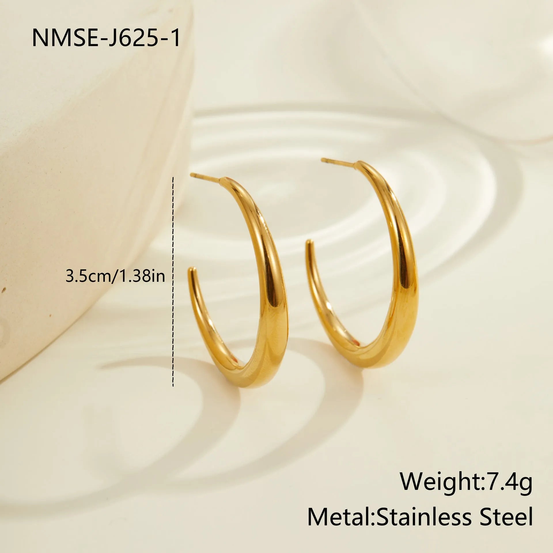 Titanium steel hoop earrings with geometric round shape in gold and steel colour options