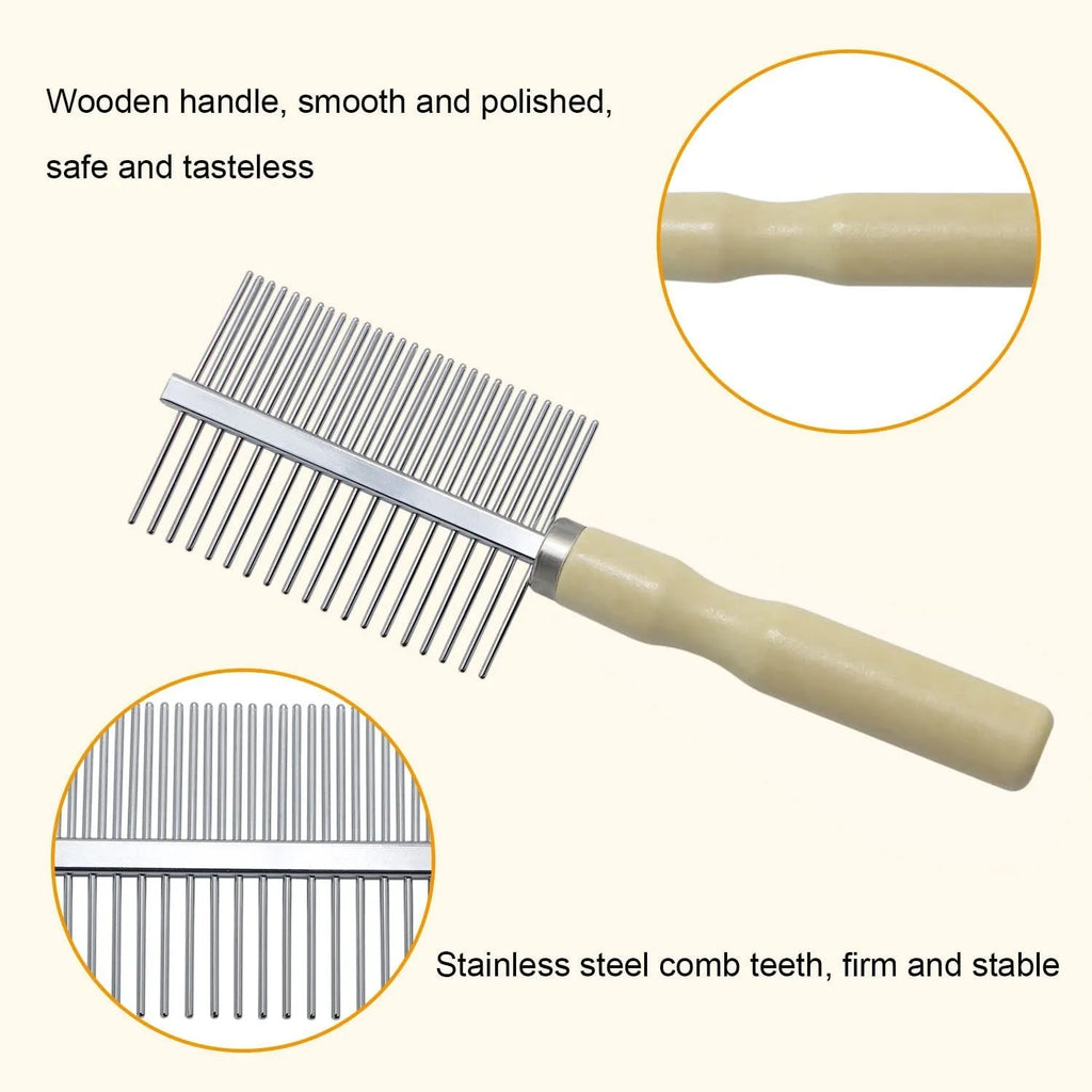 Wooden handle pet grooming comb for dogs and cats with smooth polished needles