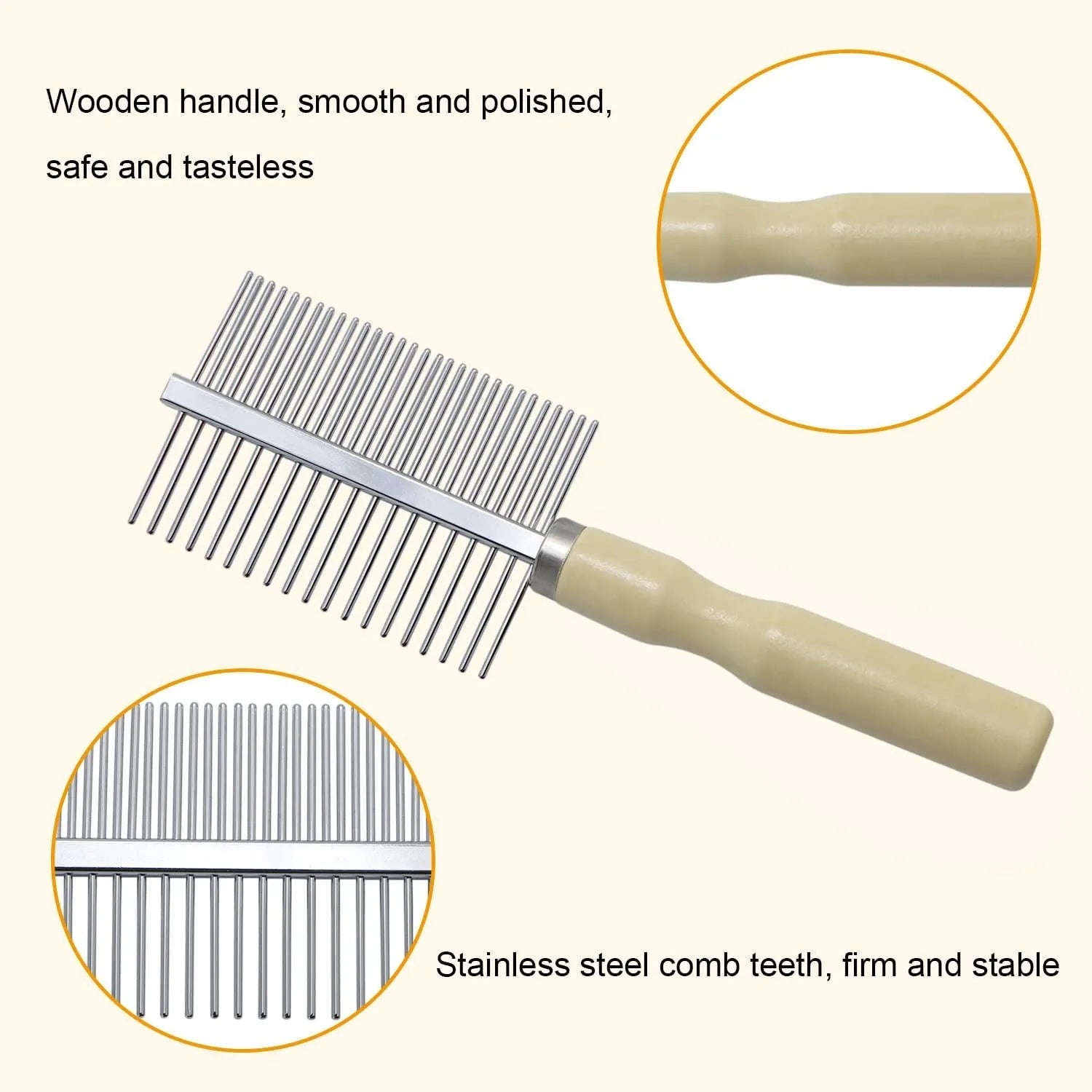 Wooden handle pet grooming comb for dogs and cats with smooth polished needles