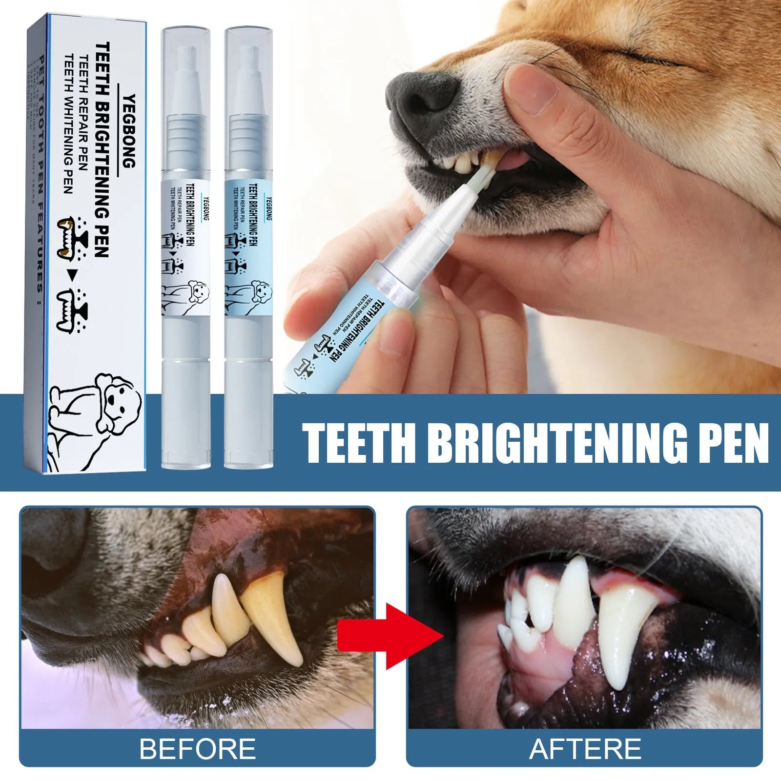 Yegbong pet teeth whitening pen for dogs and cats with dental brushes