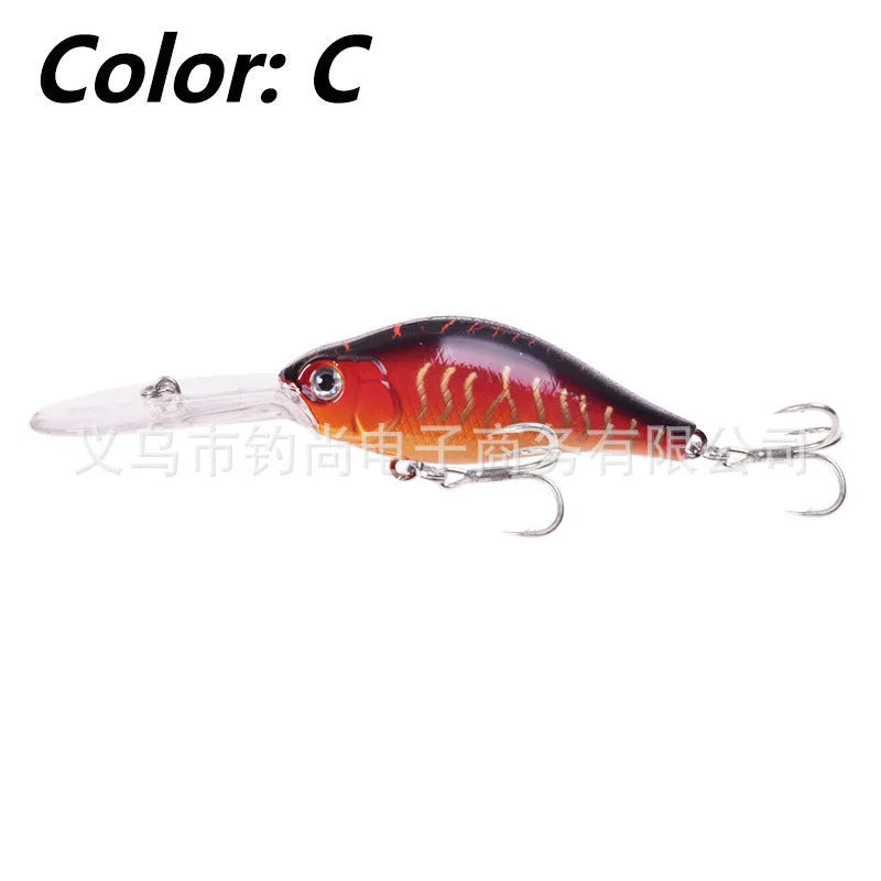Floating Rock Little Fat Man deep diving mino fishing lure, 10.5cm long with treble hooks.