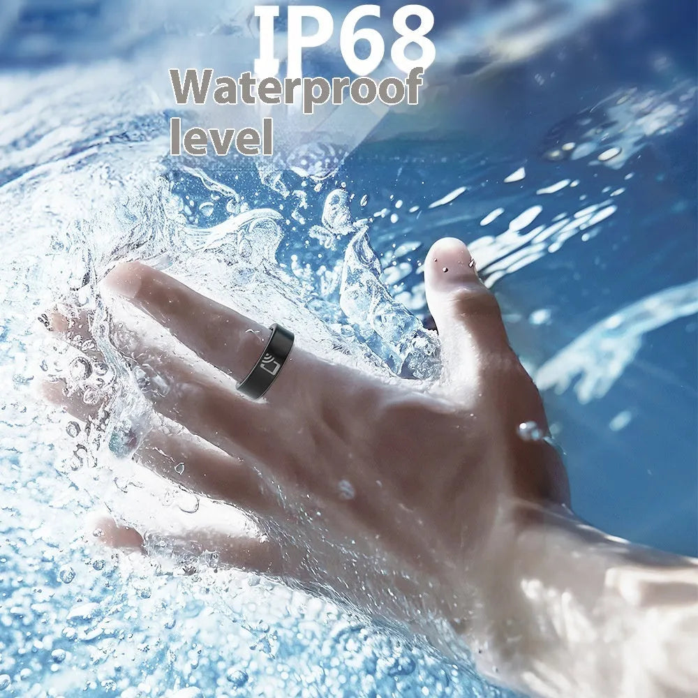 Black ceramic smart ring for heart rate and blood oxygen monitoring with waterproof design