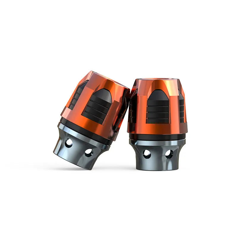 Pair of anodised aluminum alloy fork cups for motorcycle or electric car front axle.