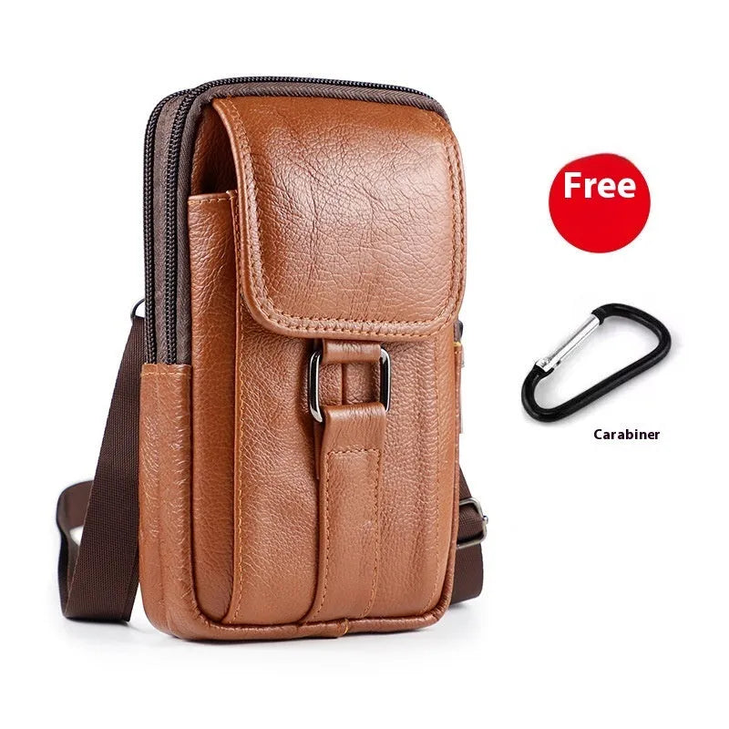 Men's black genuine leather belt crossbody waist bag with lock detail and urban style