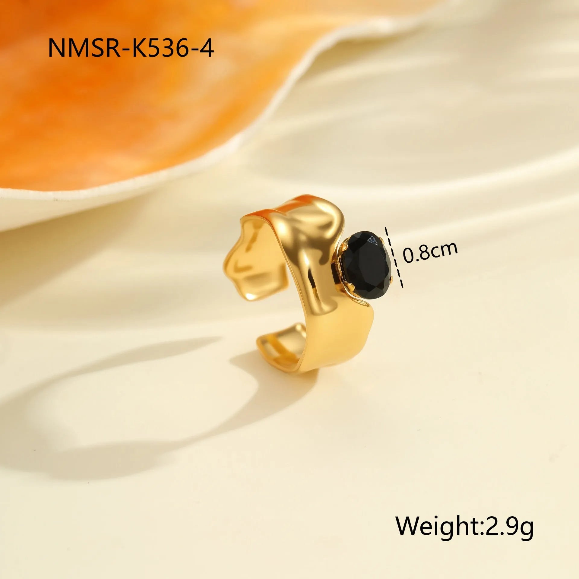 Geometric stainless steel ring for women with zircon detail and open adjustable design.