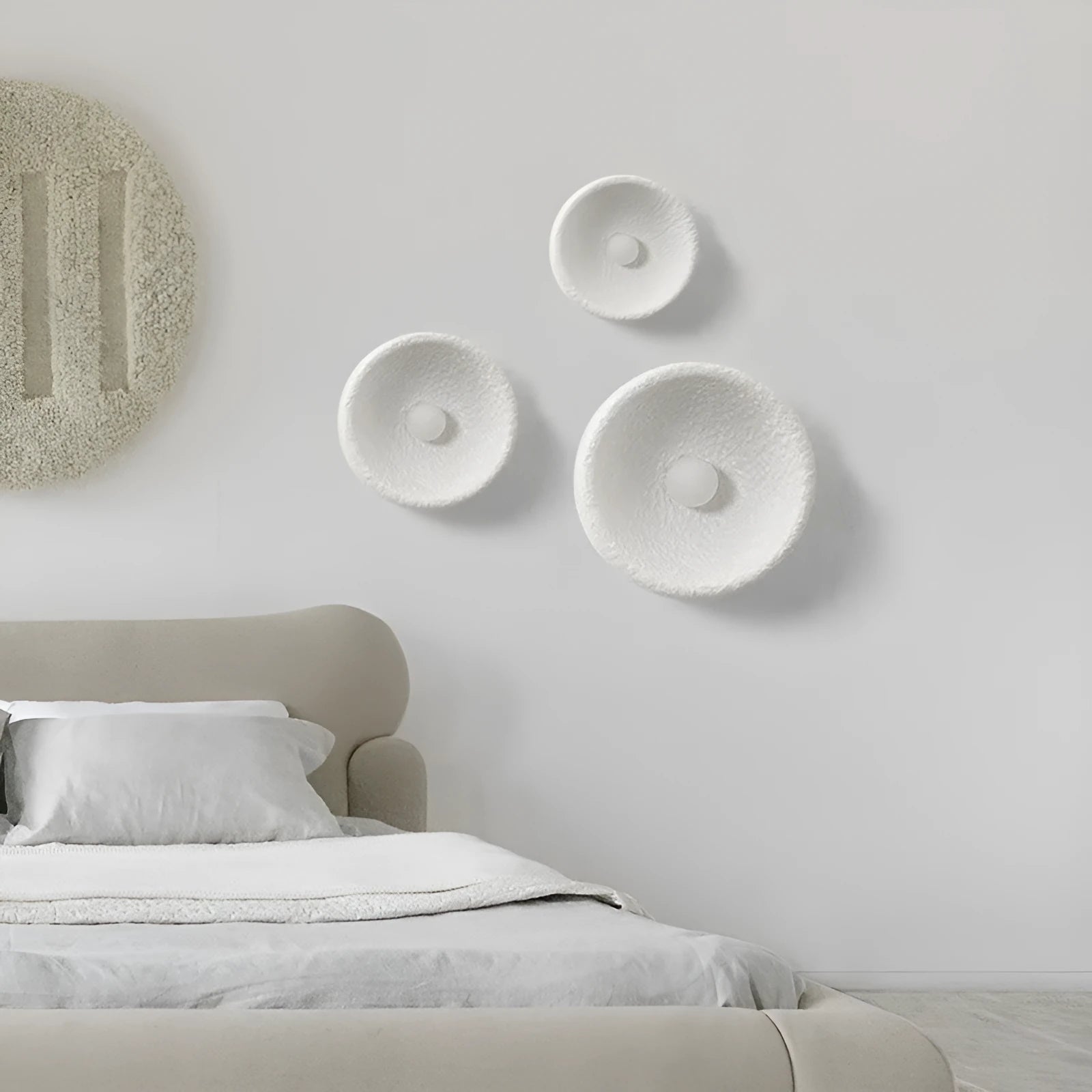 Japanese-style simple silent wall lamp with resin shade in warm white light.
