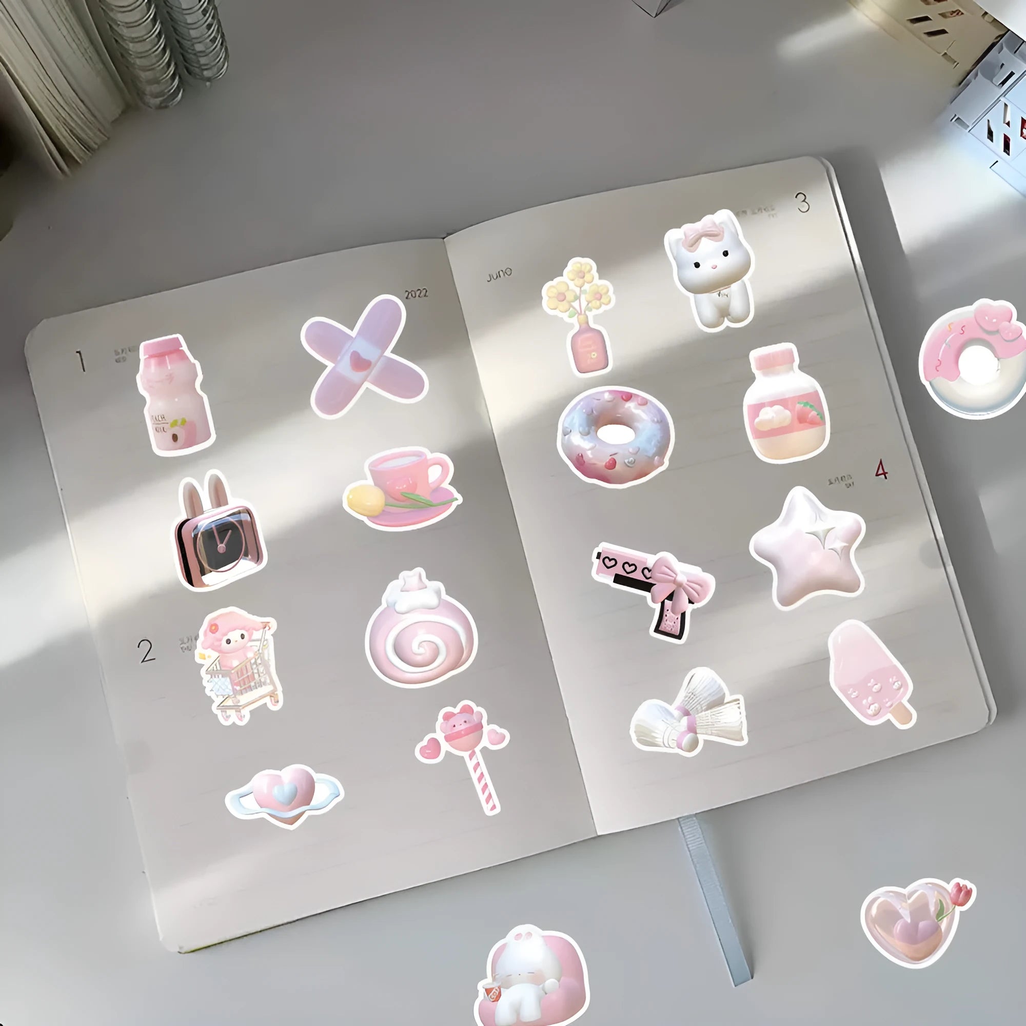 Close-up of pink girl heart decorative stickers with a 3D effect, showing Type A and Type B pattern examples.