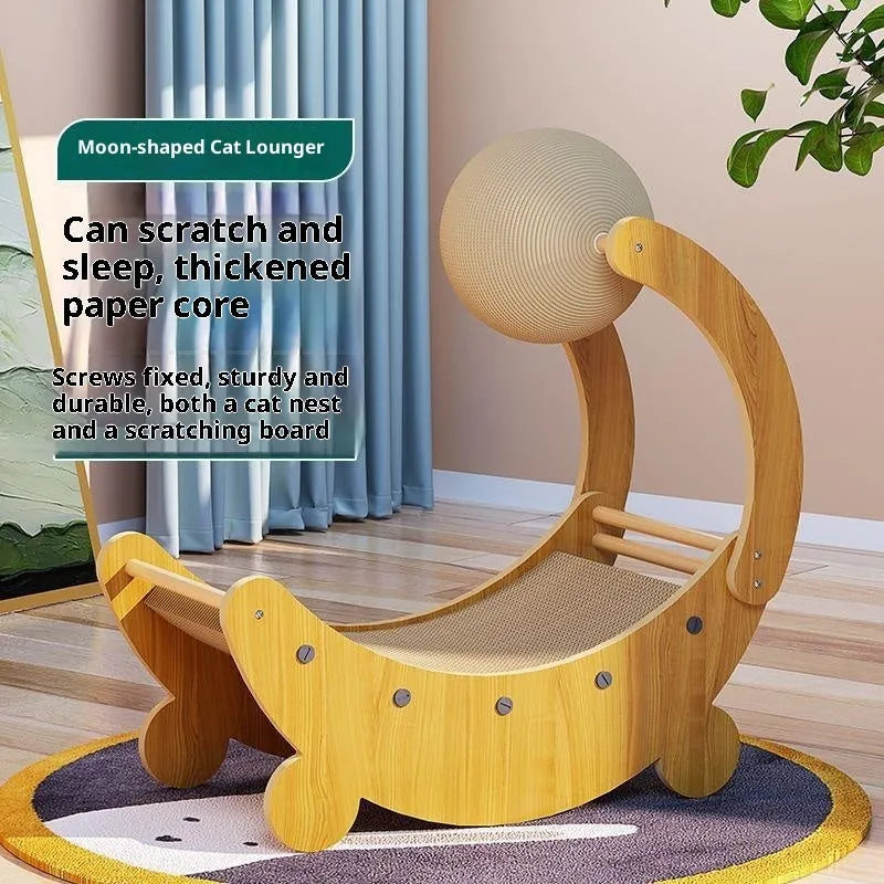 Large yellow moon boat shaped corrugated paper cat scratch board for claw trimming