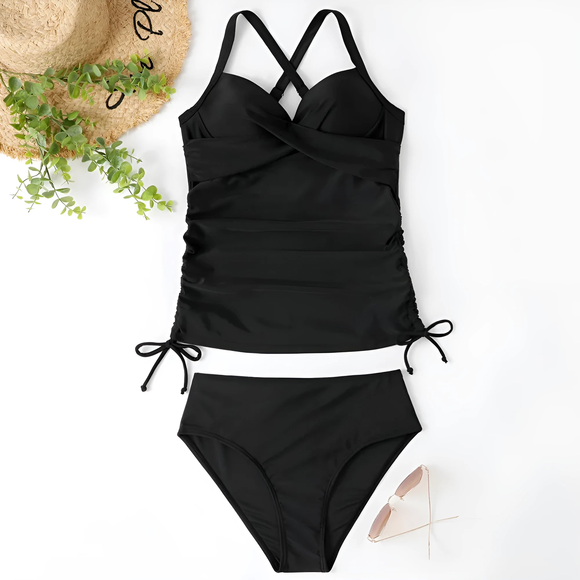 Women's separated nylon bikini set in slimming high-waist design for swimming