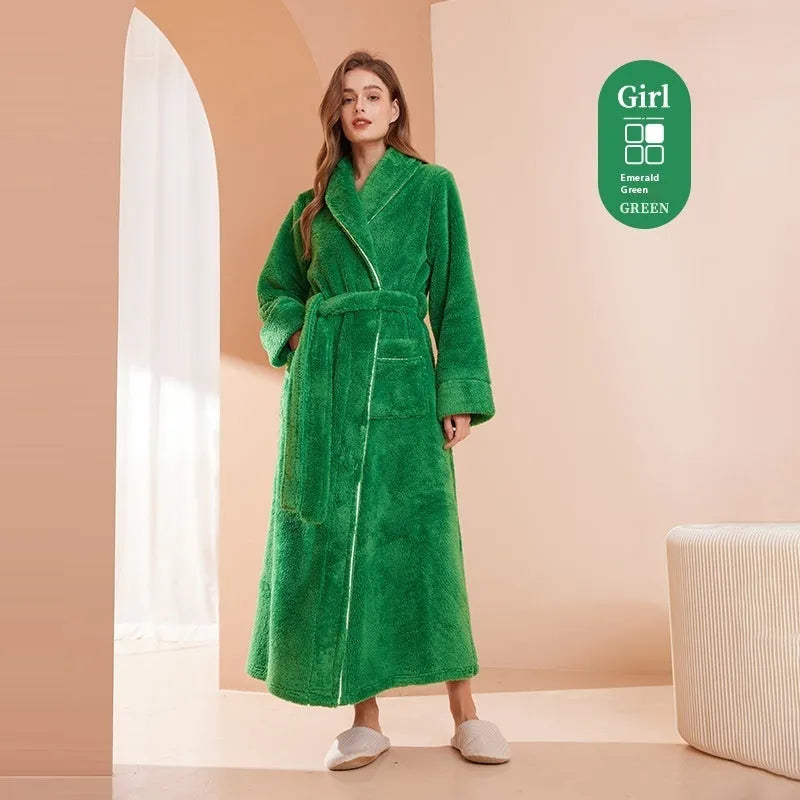 Thickened winter couple's bathrobe in Angola red flannel with European style cut and plus size options