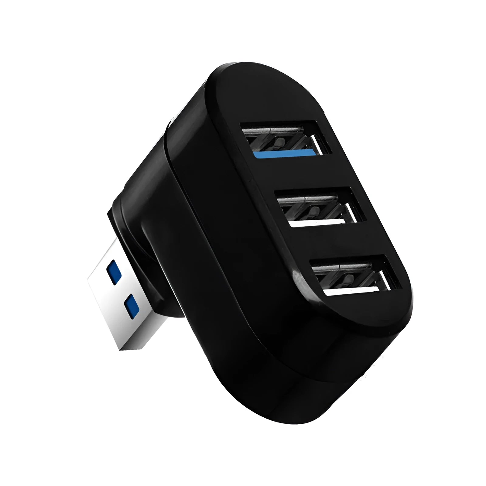 Black or white USB 3.0 hub with four ports on a rotary splitter design.