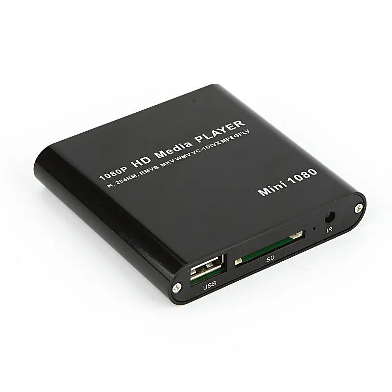 1080p Full HD media player with compact metal housing in black or blue colour