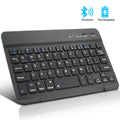 Black and white mini Bluetooth wireless keyboard shown in 7 inch, 9 inch, and 10 inch size options.