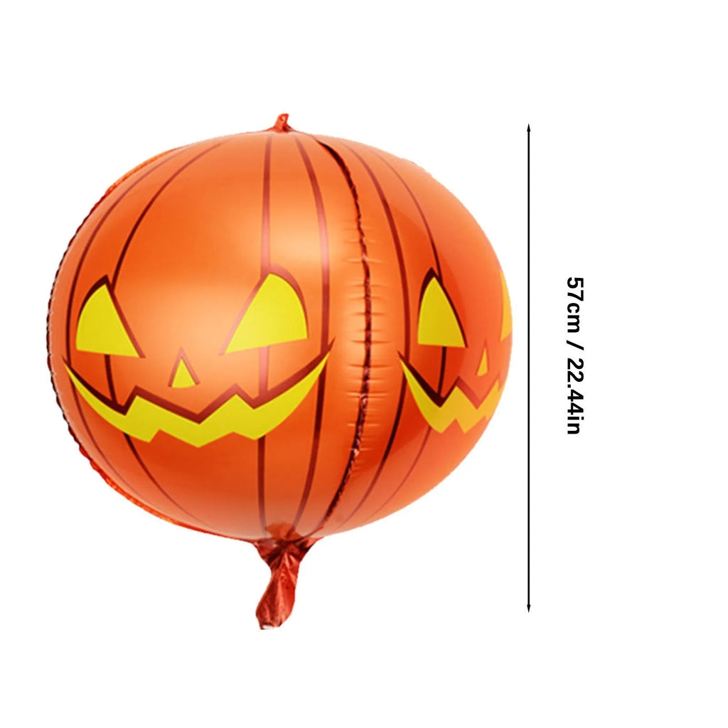 Green Halloween balloon with large bloodshot eyeball design, shown inflated