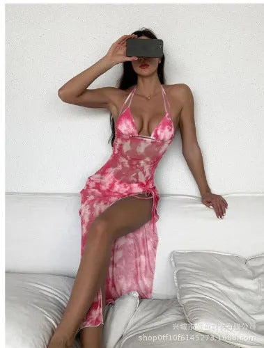 Three-piece multicolour printed polyester bikini set, Pattern 12 colour, for women sizes S to XL