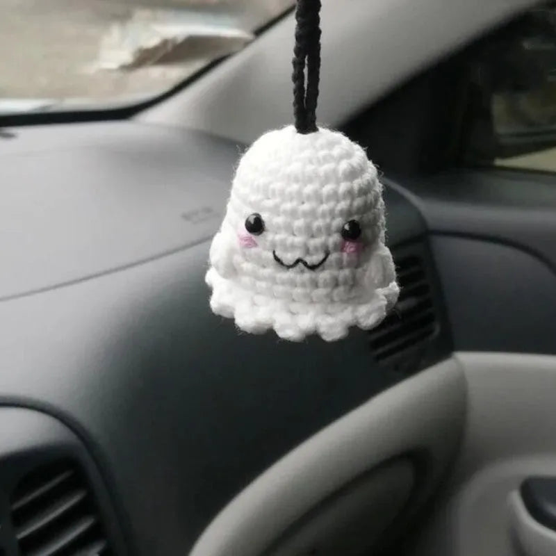 Plush hand-woven car hanging ornament with Halloween cartoon design on polyester fabric