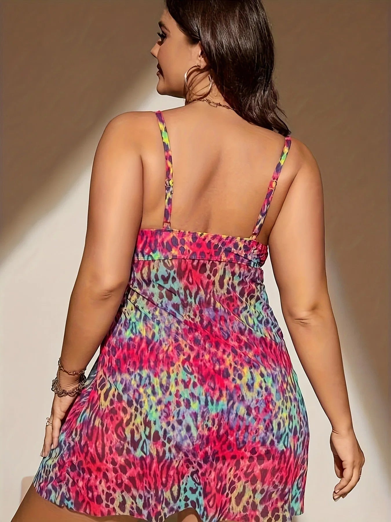 Plus size women's swim bikini with skirt split design in blue, purple, red, or rose red.