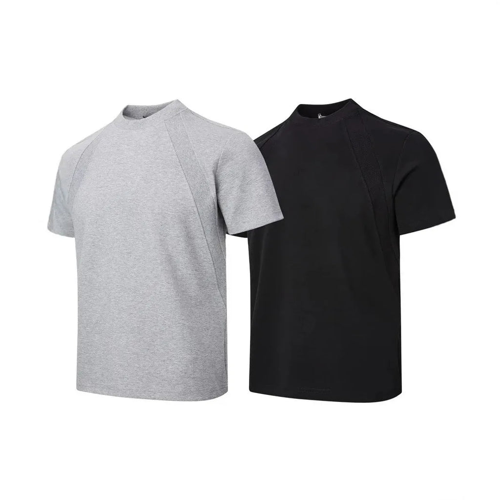 Short sleeve loose top with textured air layer stitching in grey.