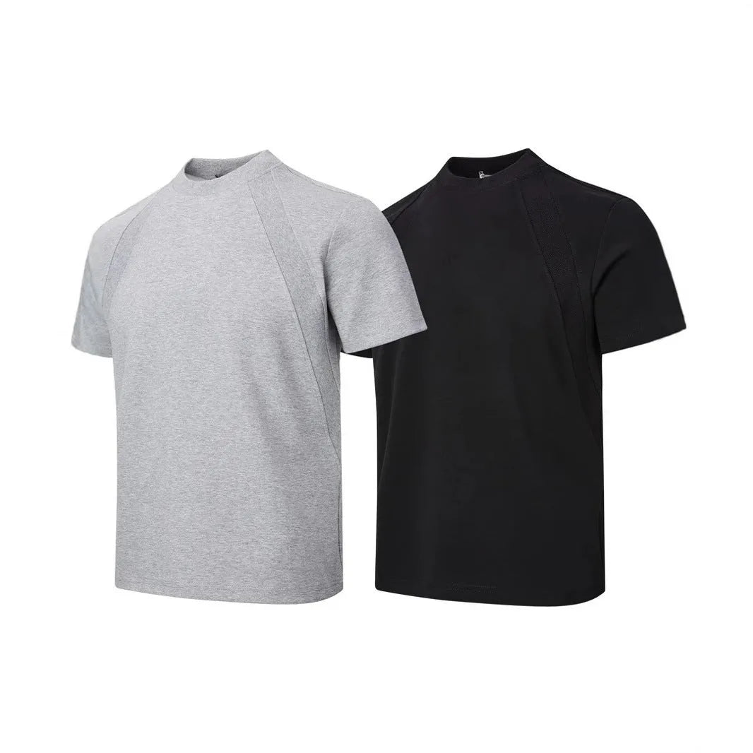 Short sleeve loose top with textured air layer stitching in grey.