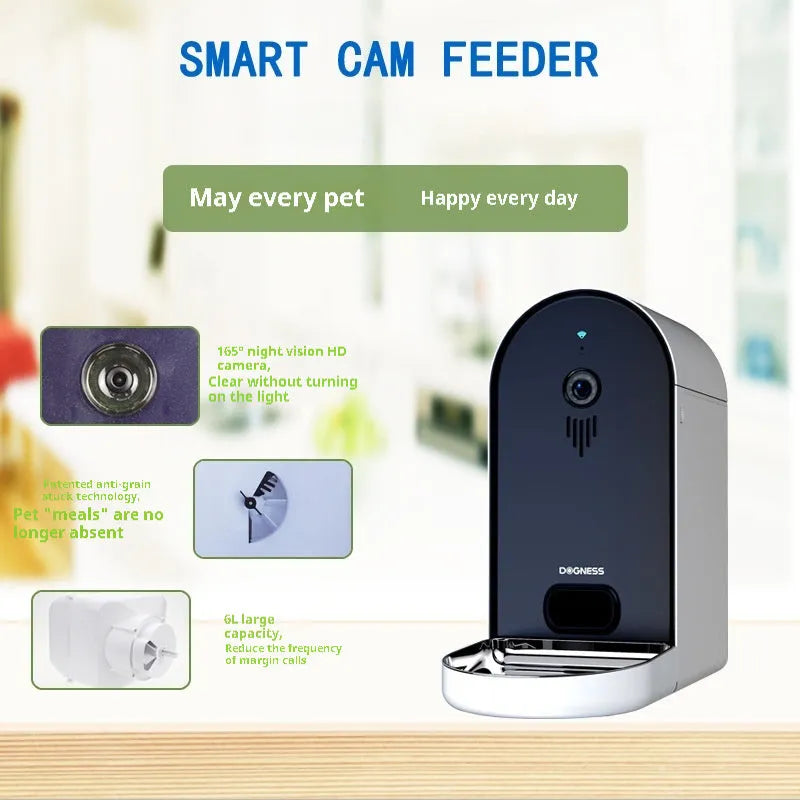 Smart pet feeder with automatic feeding and remote monitoring in various colour options
