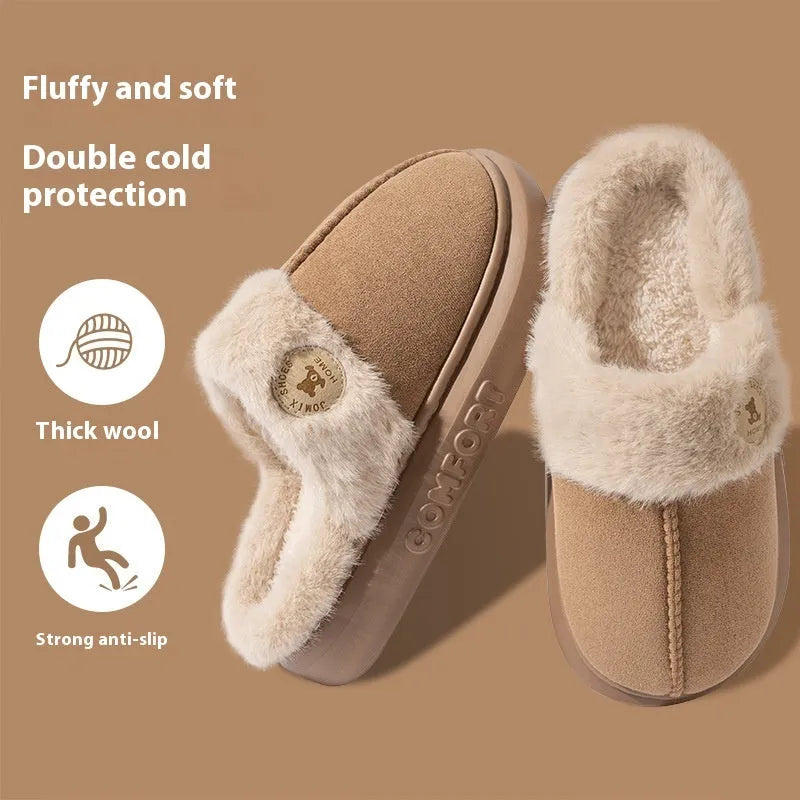 Fleece indoor slippers with thick PVC soles in various colours showing car stitching detail