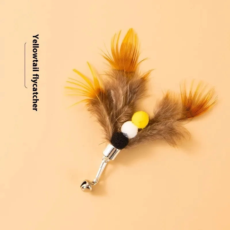 Three steel wire cat toy replacement heads with small flying insects colour design