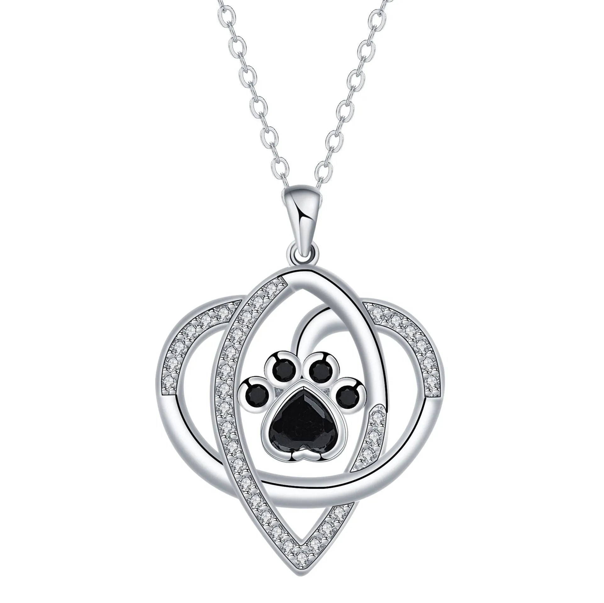 Copper pendant necklace with dog and cat paw prints on cross chain for women