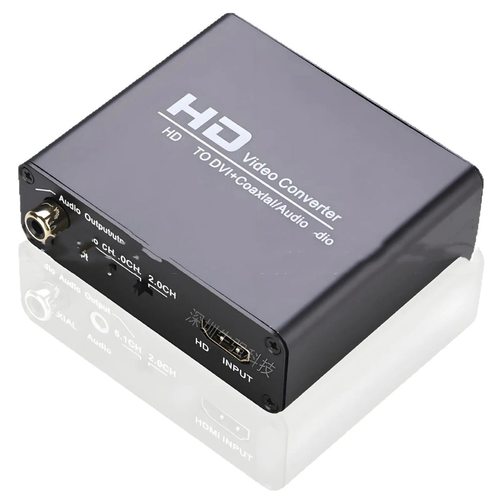 Black HDMI to DVI converter with 1.5 metre cable and coaxial audio output port