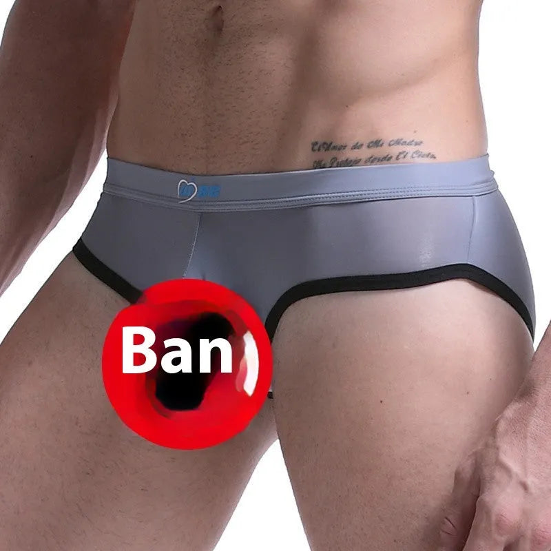 Men's ice silk bazooka briefs in multiple colours showing bullet separation design