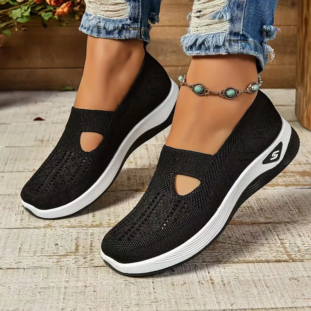 Women's casual mesh T-strap shoes with soft PVC sole in multiple colour options