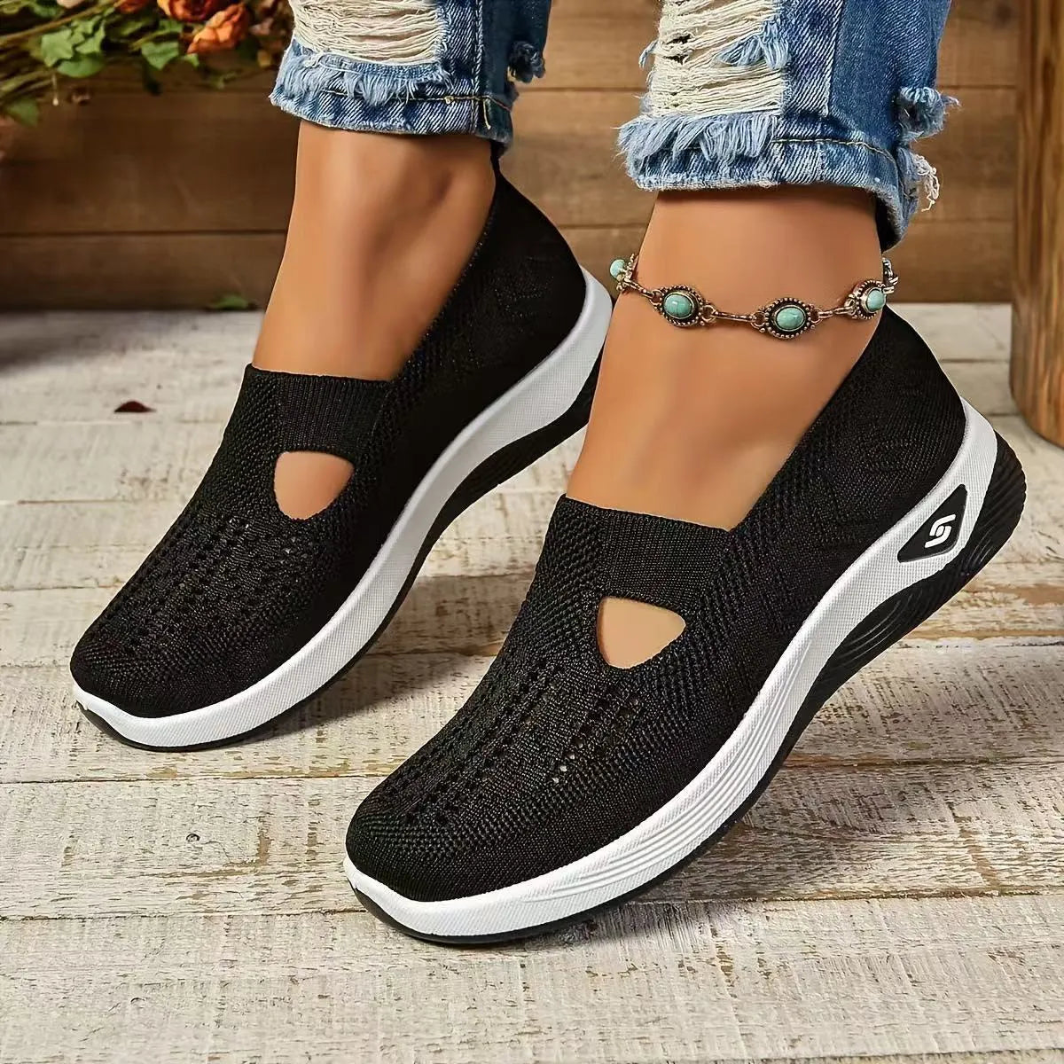 Women's casual mesh T-strap shoes with soft PVC sole in multiple colour options