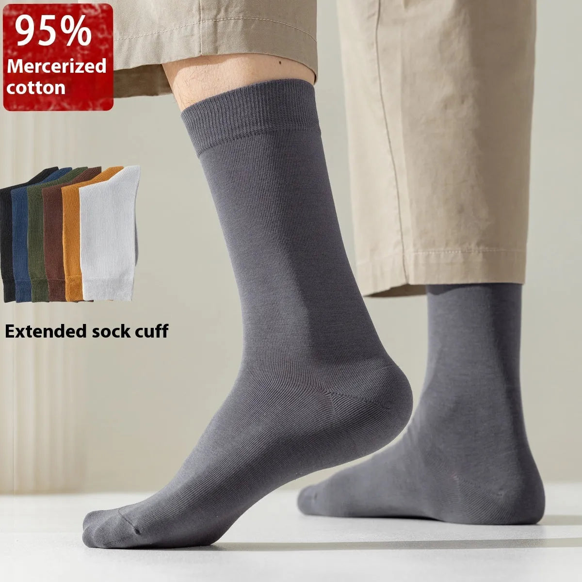 Men's pure cotton mid-calf business socks in solid colours with sweat absorption and deodorant function