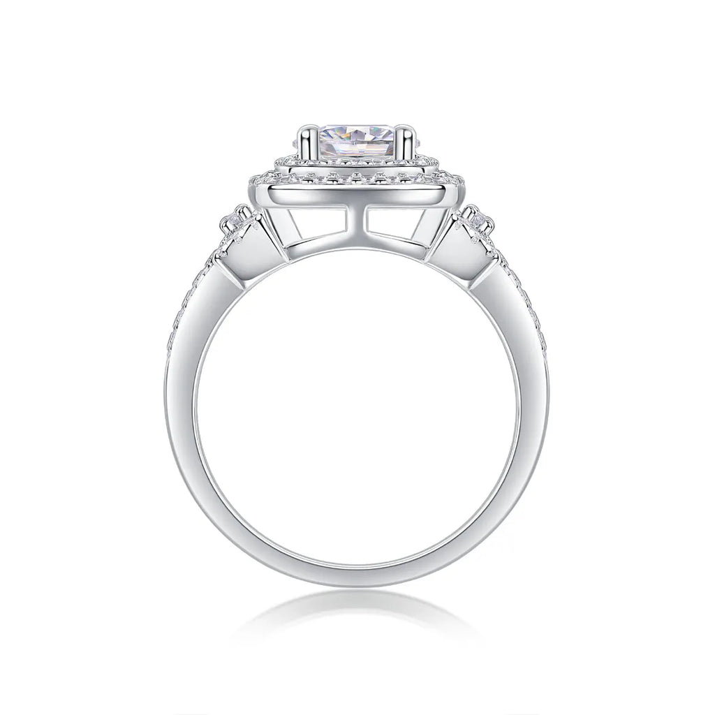 Wedding ring set with 1-carat moissanite in S925 silver platinum-plated band, gift box, GRA certificate