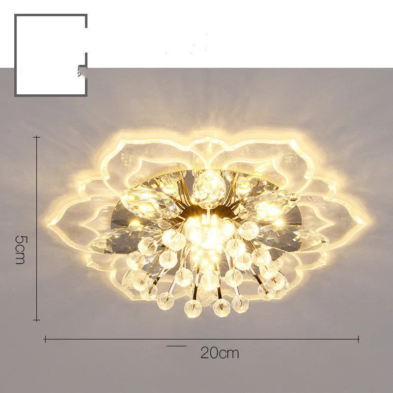 Modern minimalist crystal ceiling lamp with flower shaped shade in stainless steel and acrylic for living room