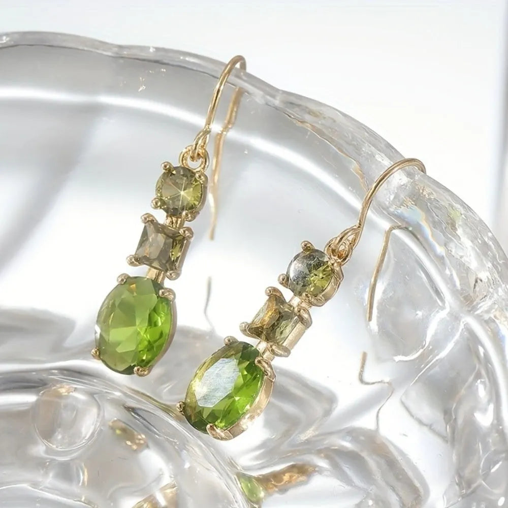 Green copper geometric earrings with quadrilateral shape, minimalist bohemian style